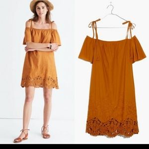 Madewell Off Shoulder Eyelet Embroidered Chestnut Dress S